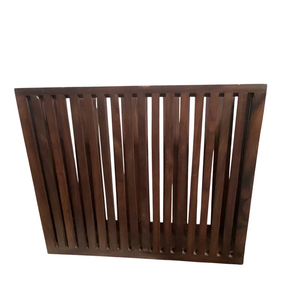 Mid Century Modern Slatted Wood Magazine Holder Floor Rack Dark Brown Heavy